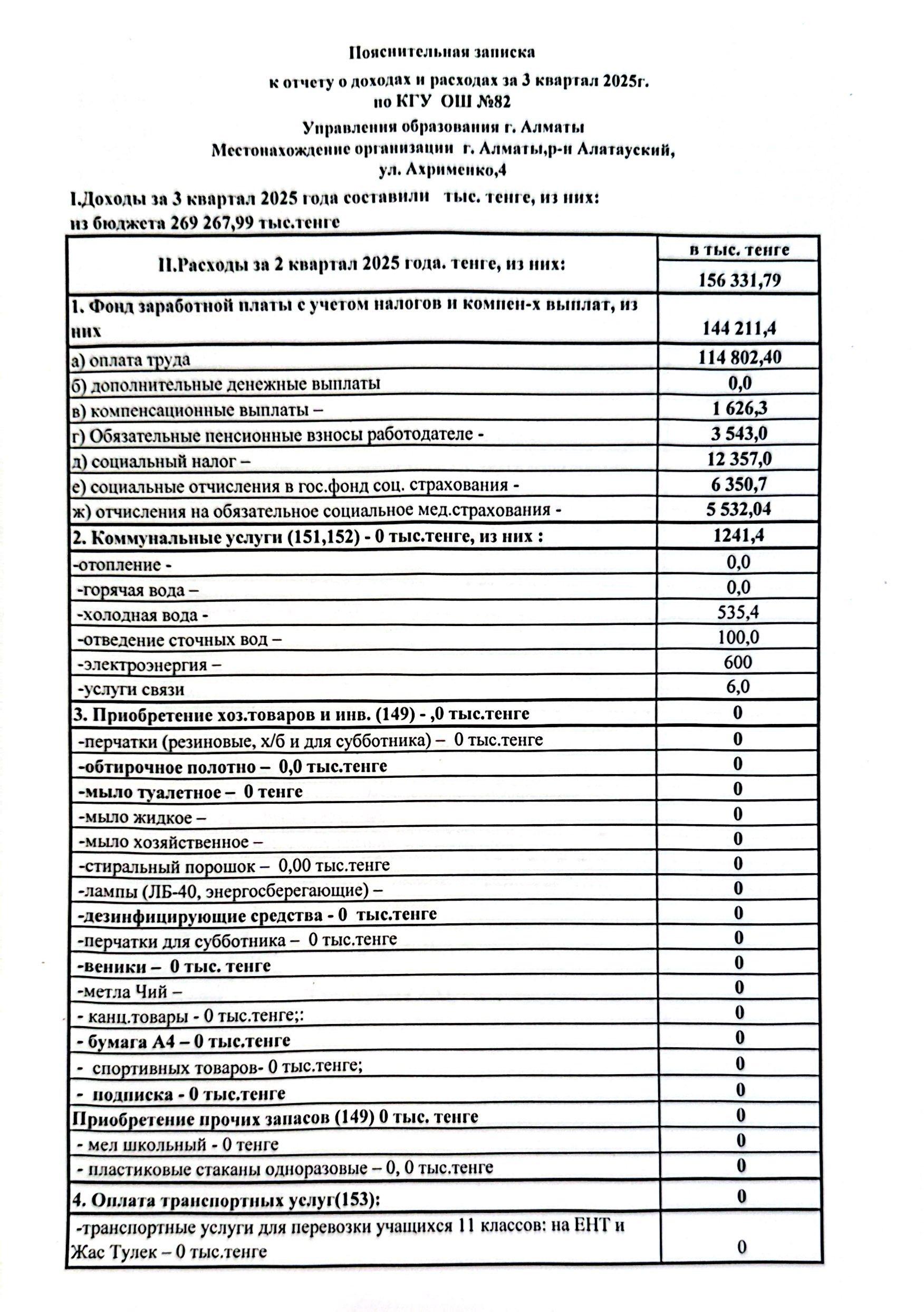 кіріс және шығыс есебі